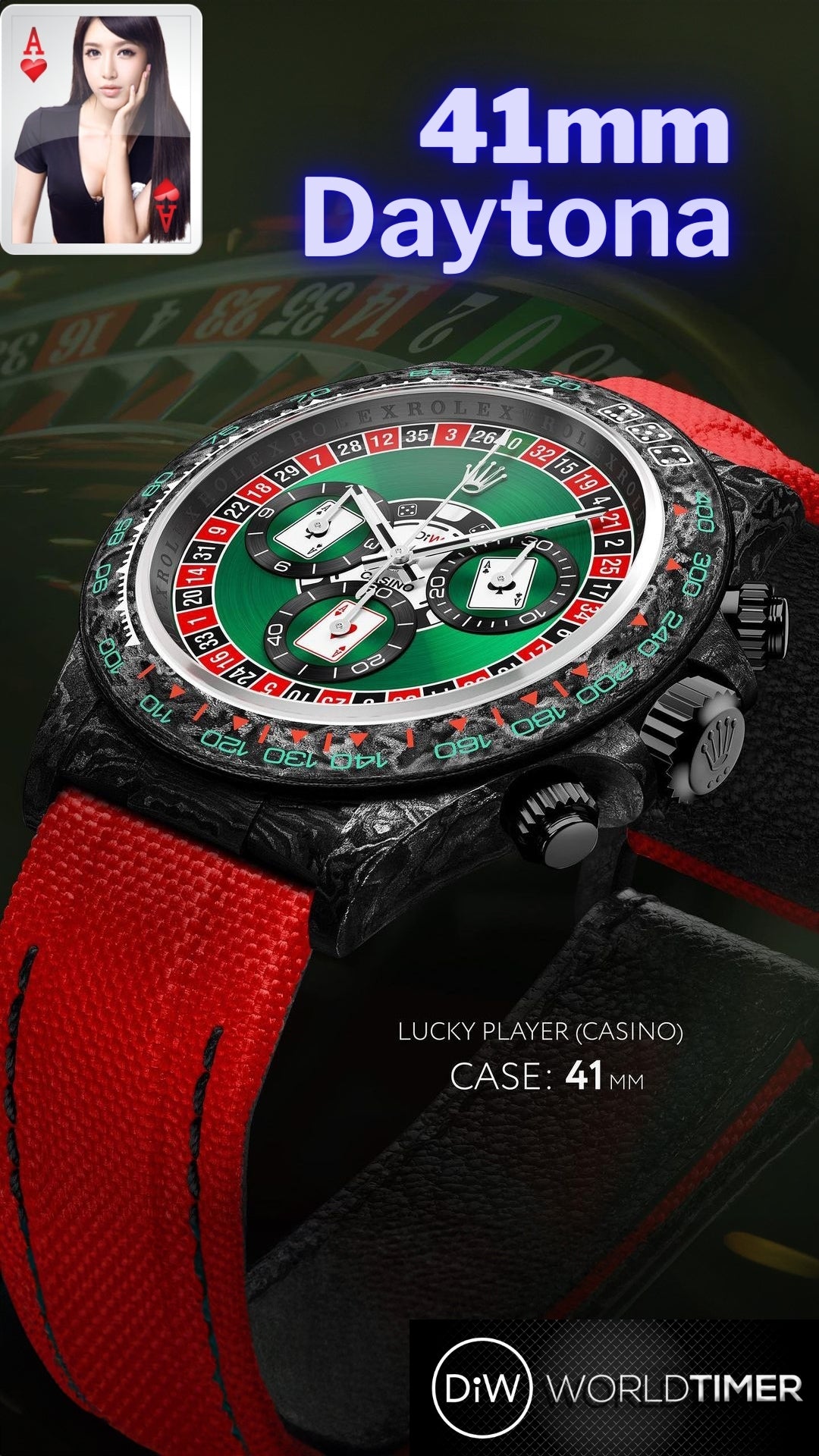 DiW 41mm Rolex Daytona LUCKY PLAYER CASINO 41mm 碳纖 勞力士 地通拿 | WORLDTIMER
