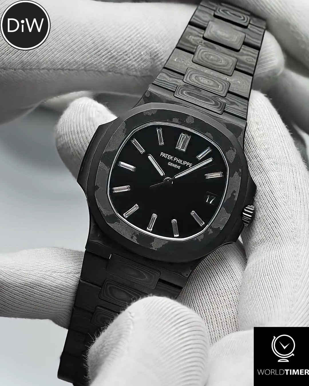DiW Patek Nautilus BLACK GRAIL DIAMOND MARKERS 百達翡麗Nautilus 金鷹5711 全碳纖維鑽石刻度 | WORLDTIMER
