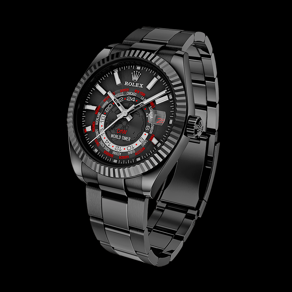 "BLACK DLC RED" DiW Rolex Sky Dweller 326934 | WORLDTIMER