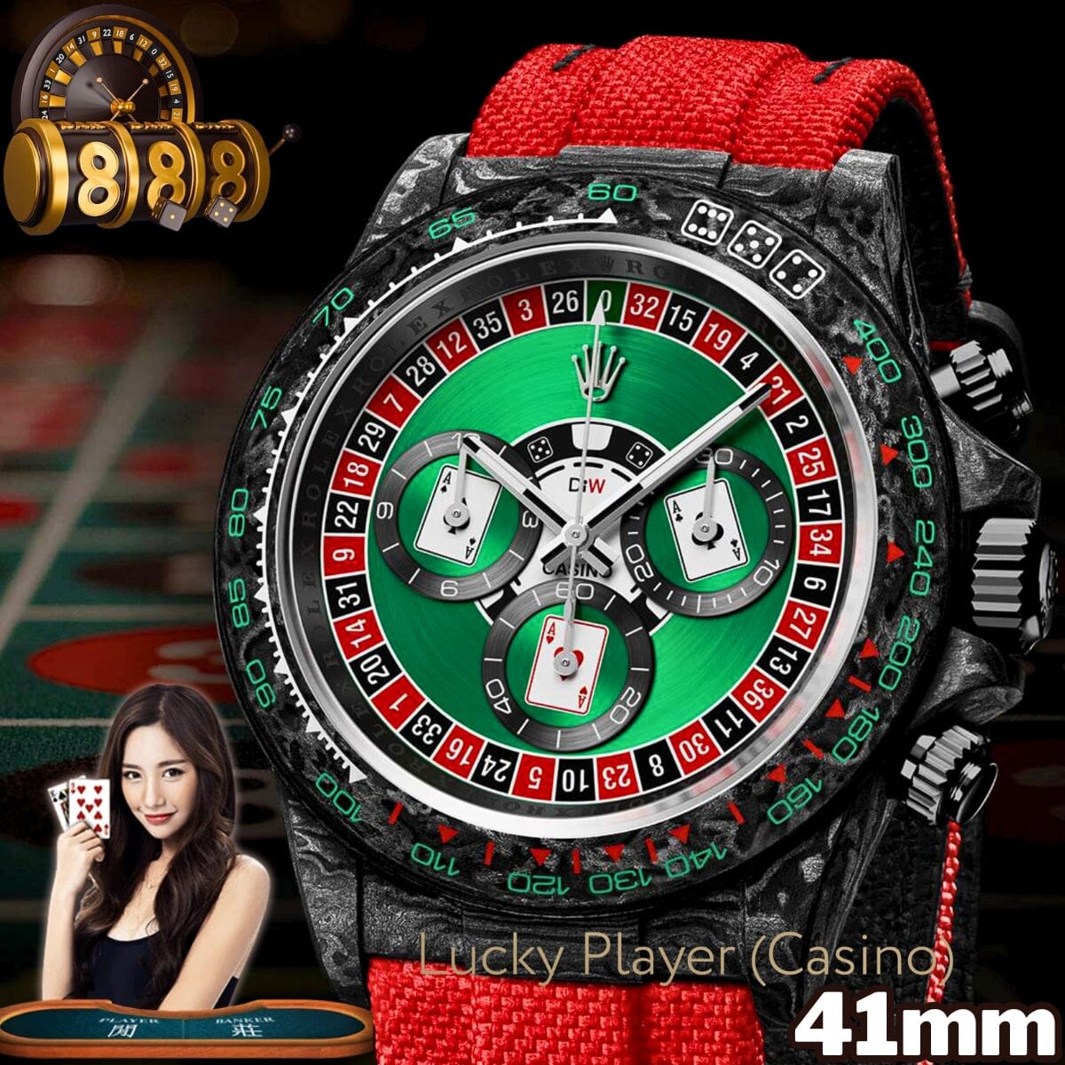 DiW 41mm Rolex Daytona LUCKY PLAYER (CASINO) 41mm 碳纖 勞力士地通拿 | WORLDTIMER