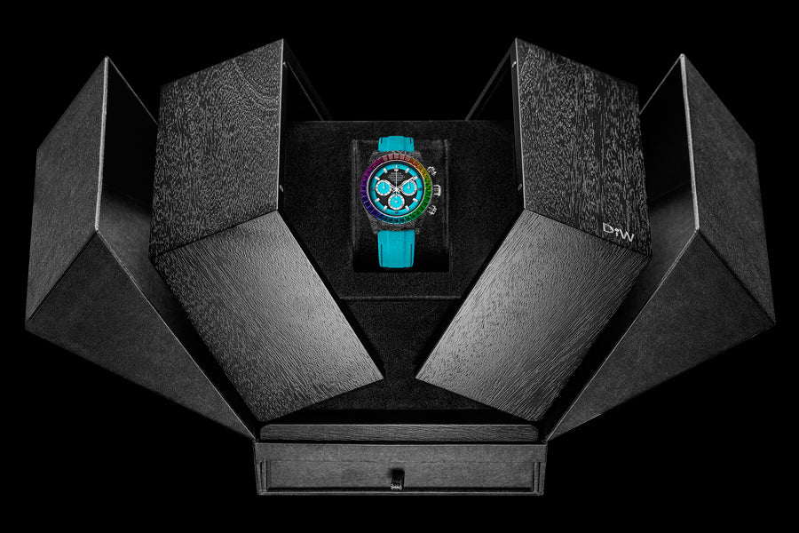 Rolex DiW Daytona RAINBOW BLUE Baguette Bezel Watch 碳纖 勞力士 地通拿 | WORLDTIMER