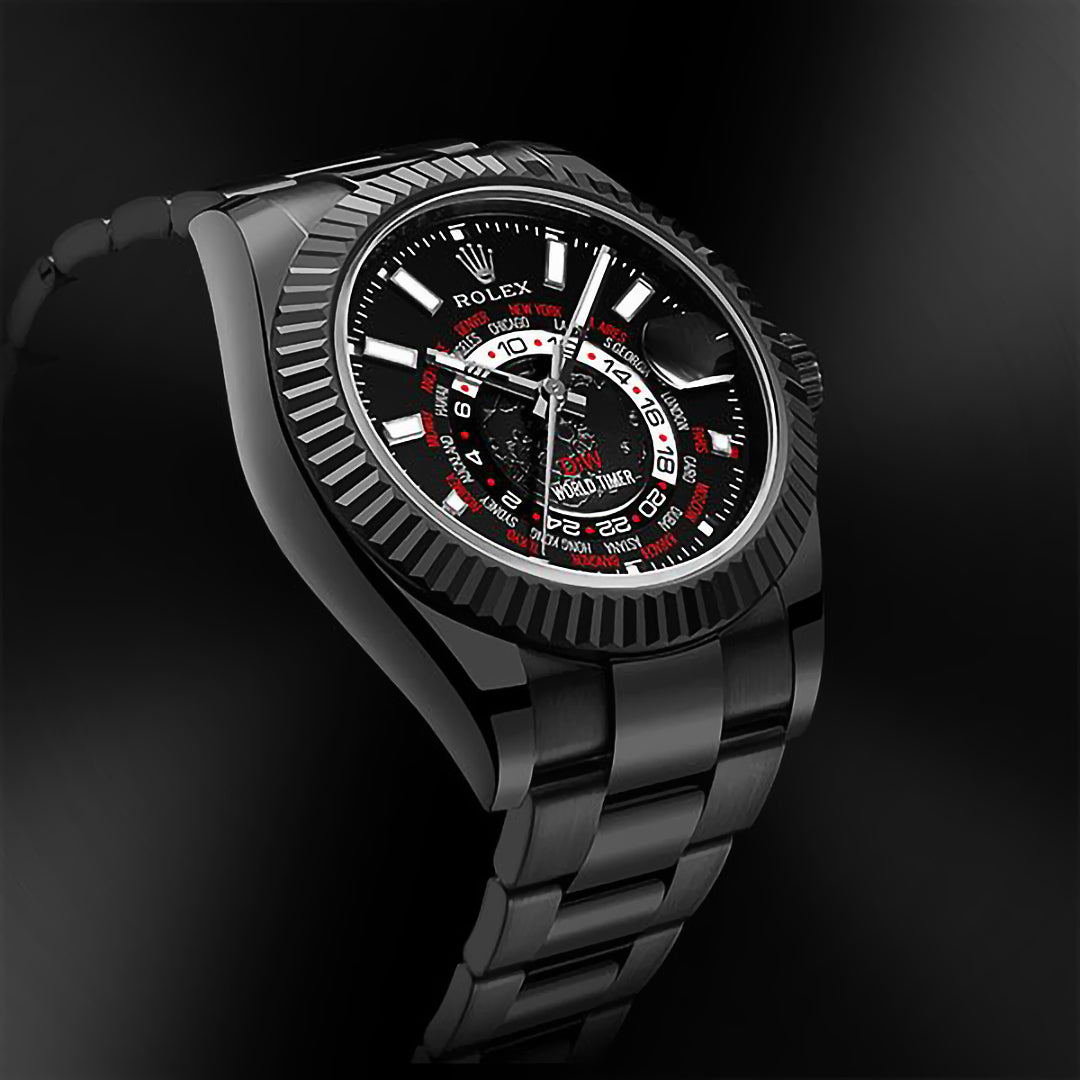 "BLACK DLC RED" DiW Rolex Sky Dweller 326934 | WORLDTIMER