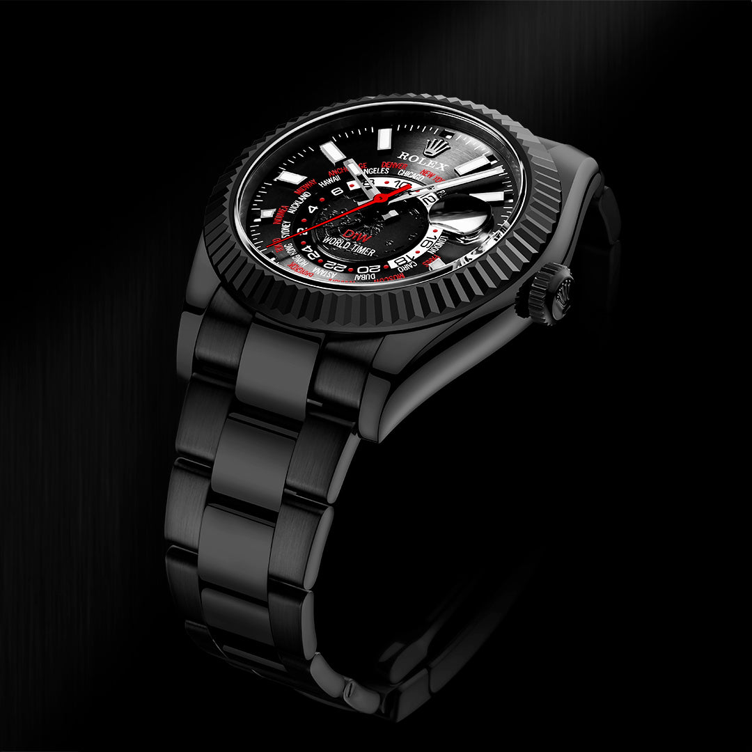 "BLACK DLC RED" DiW Rolex Sky Dweller 326934 | WORLDTIMER